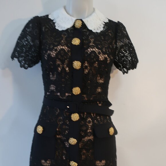 Womens Self-Portrait Black White Guipure Lace Sheath Cindy Mini Dress 6 - Picture 8 of 16